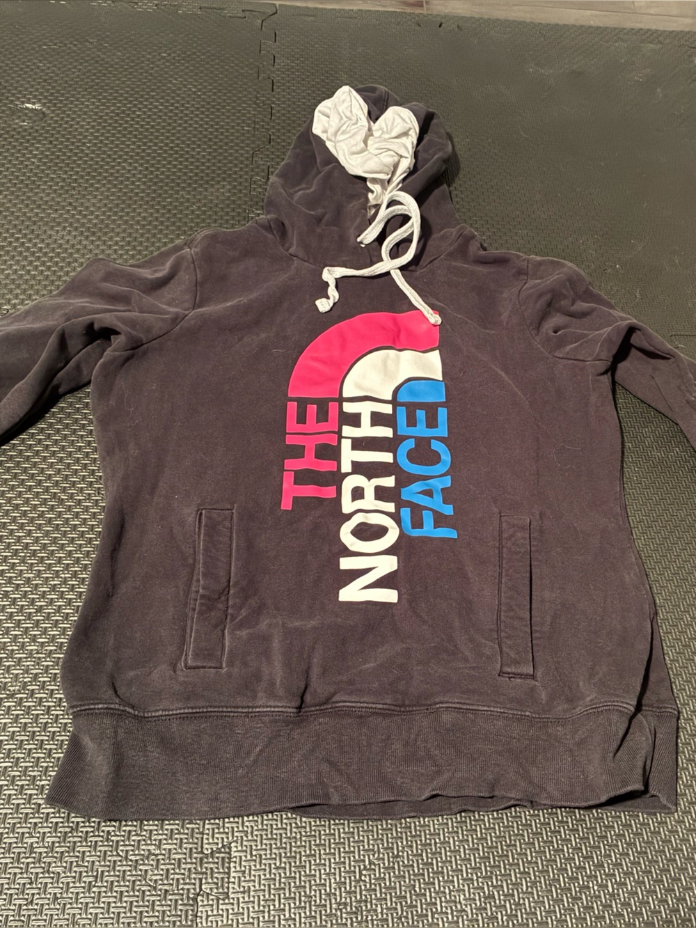 The North Face Black Pullover Hoodie with Pink & Blue Logo